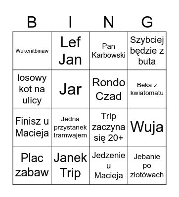 Tripy Bingo Card