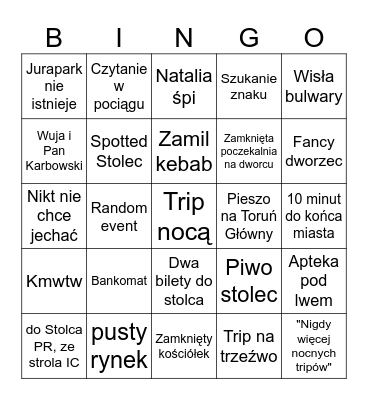 Stolec trip Bingo Card