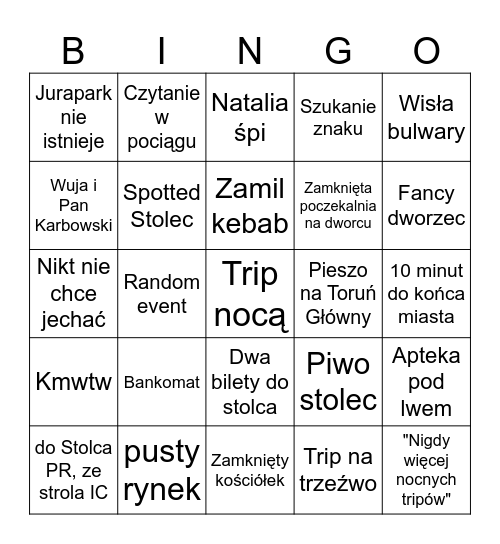 Stolec trip Bingo Card