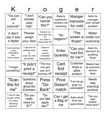 Kroger Bingo Card