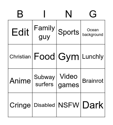 Reels bingo Card