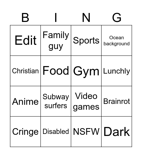 Reels bingo Card