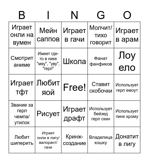 Анимешечка Bingo Card