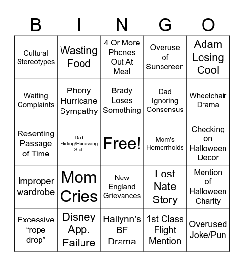 Disney Bingo Card