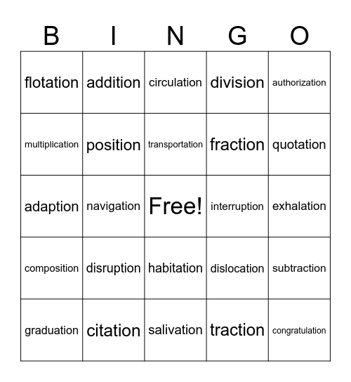 -ion and -tion Bingo Card