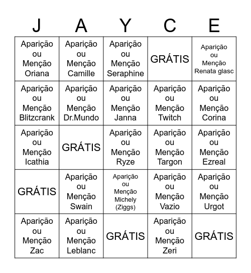 Aparições Arcane Season 2 Bingo Card