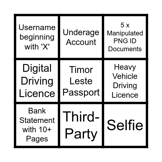 Verification Bingo Card