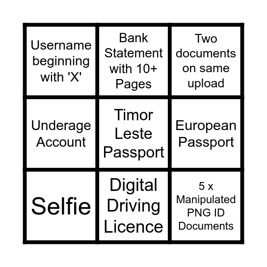 Verification Bingo Card