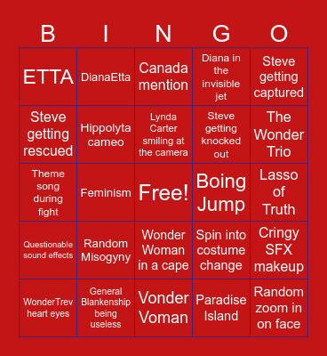 Wonder Woman 1970s Bingo Card