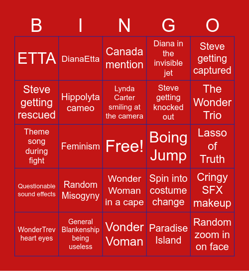 Wonder Woman 1970s Bingo Card