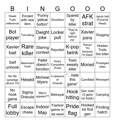 Dbd Bingo 3 Bingo Card