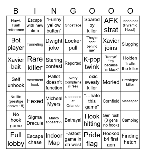 Dbd Bingo 3 Bingo Card