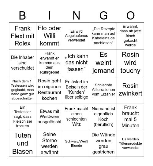 Frank Rosin Bingo Card