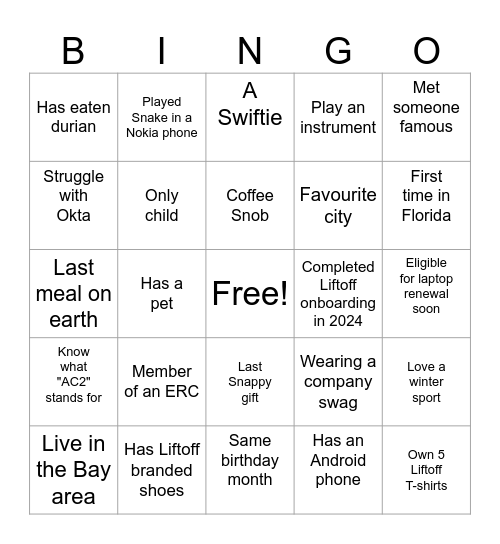 Product Bingo Card