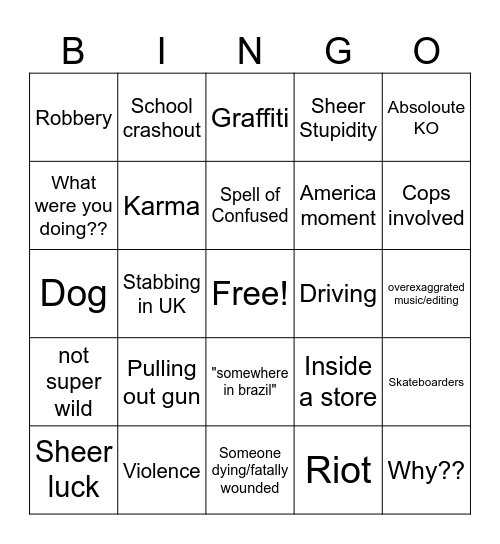 Wild Clips Bingo Card