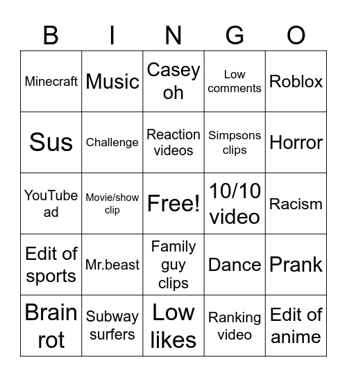 Untitled Bingo Card