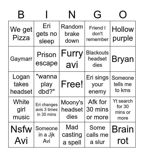 A day Bingo Card