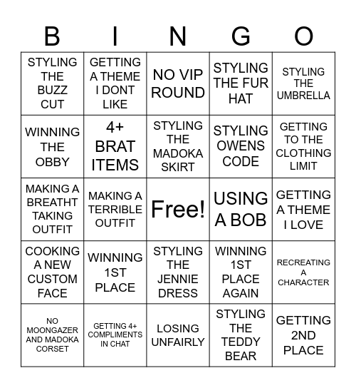 DRESS TO IMPRESS BINGO Card