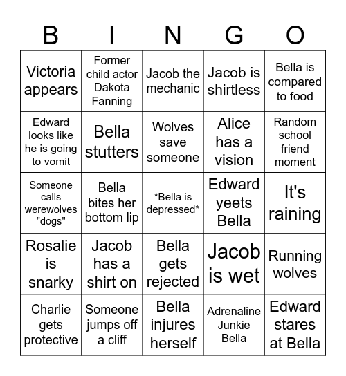 New Moon Bingo Card