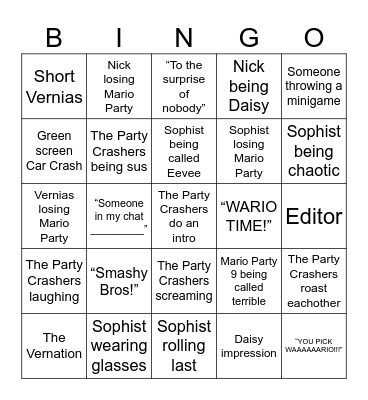 Party Crashers Bingo Card