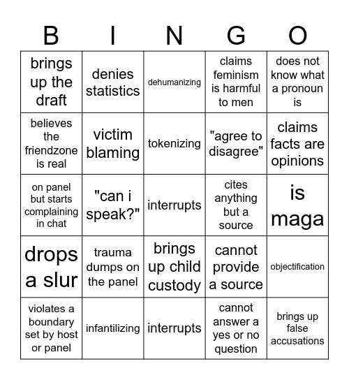 MISOGYNY BINGO Card