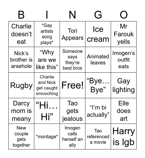 Heartstopper Bingo Card