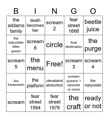 HALLOWEEN MOVIES 31 DAYS Bingo Card