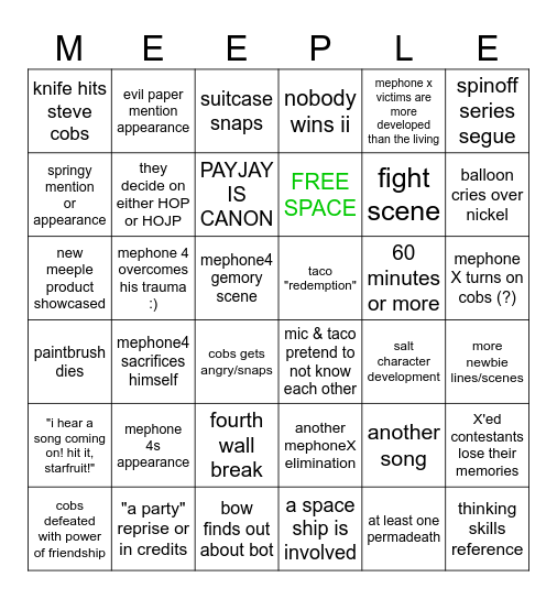 ii finale bingo Card