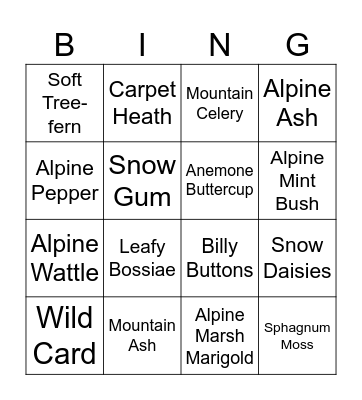 Endemic Species Bingo Card