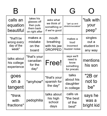 Mr. Platz Bingo Card