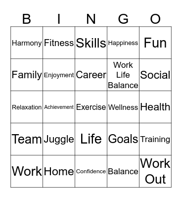 Work Life Balance Bingo Card