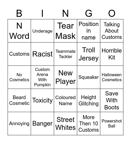 VRFS Bingo Card