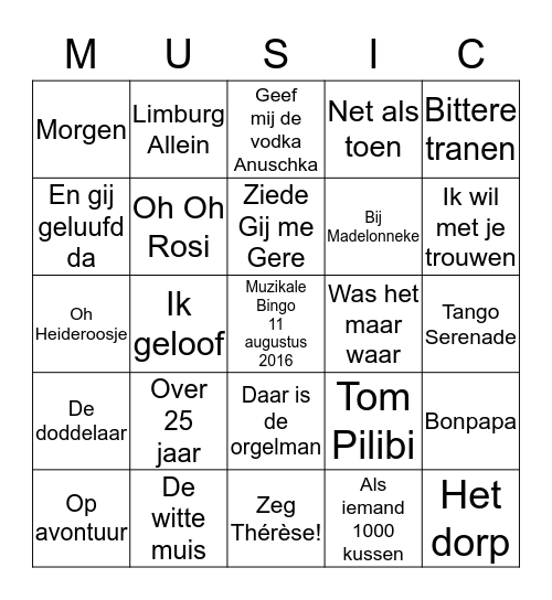 De Tijd van Toen Bingo Card