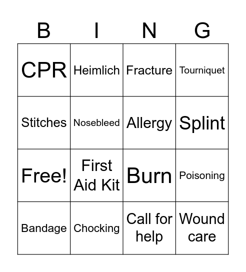 First Aid Bingo Card