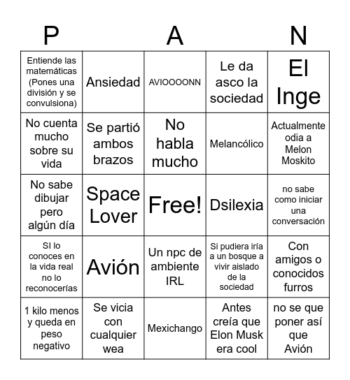P A N A S O N I C Bingo Card