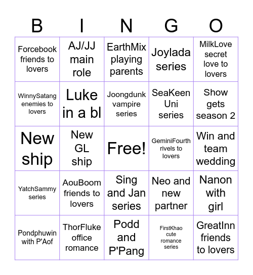 GMMTV Predictions 2025 Bingo Card