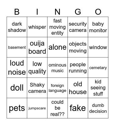 scary video bingo Card