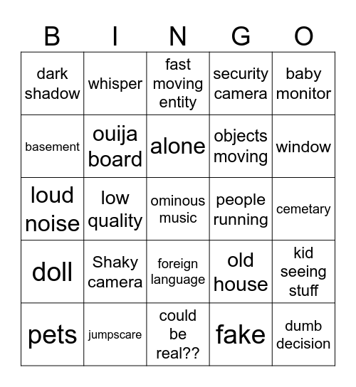 scary video bingo Card