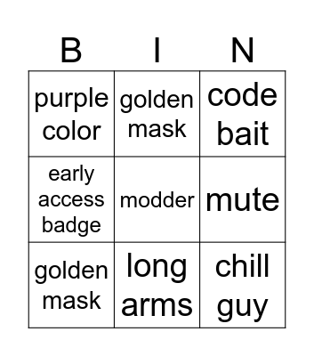 Monkey game Bingo Card