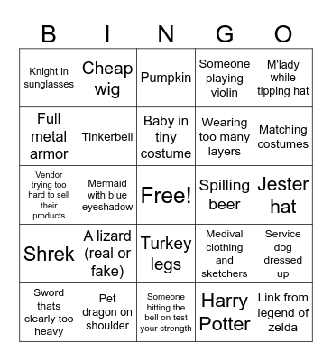 Ren Faire Bingo Card