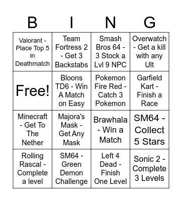 Video Game Multiverse Bingo Card