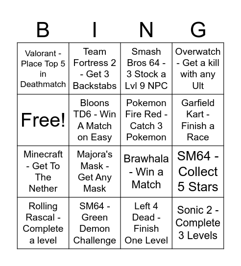 Video Game Multiverse Bingo Card