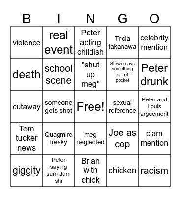 family guy Bingo Card