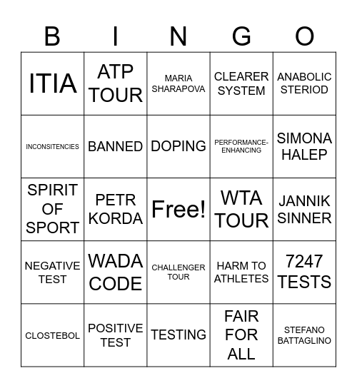 ILLEGAL SUBSTANCES IN TENNIS Bingo Card
