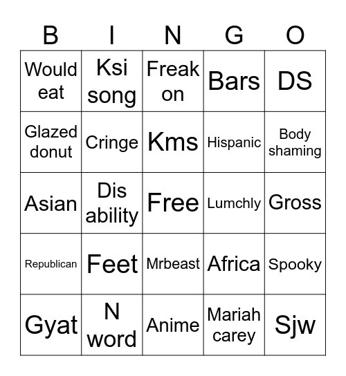 Insta reels Bingo Card