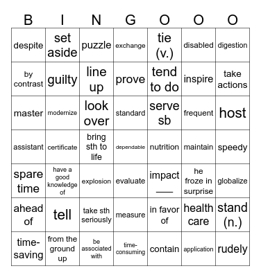 第五周词汇 Bingo Card