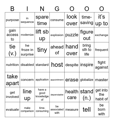 第五周词汇 Bingo Card