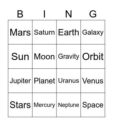 Space Bingo Card