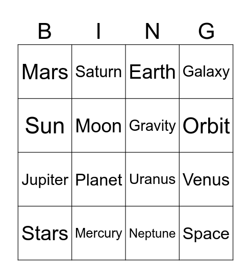 Space Bingo Card