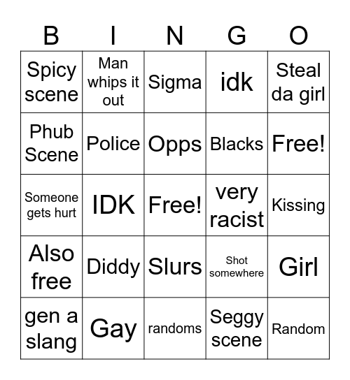 Diddy tommorw Bingo Card